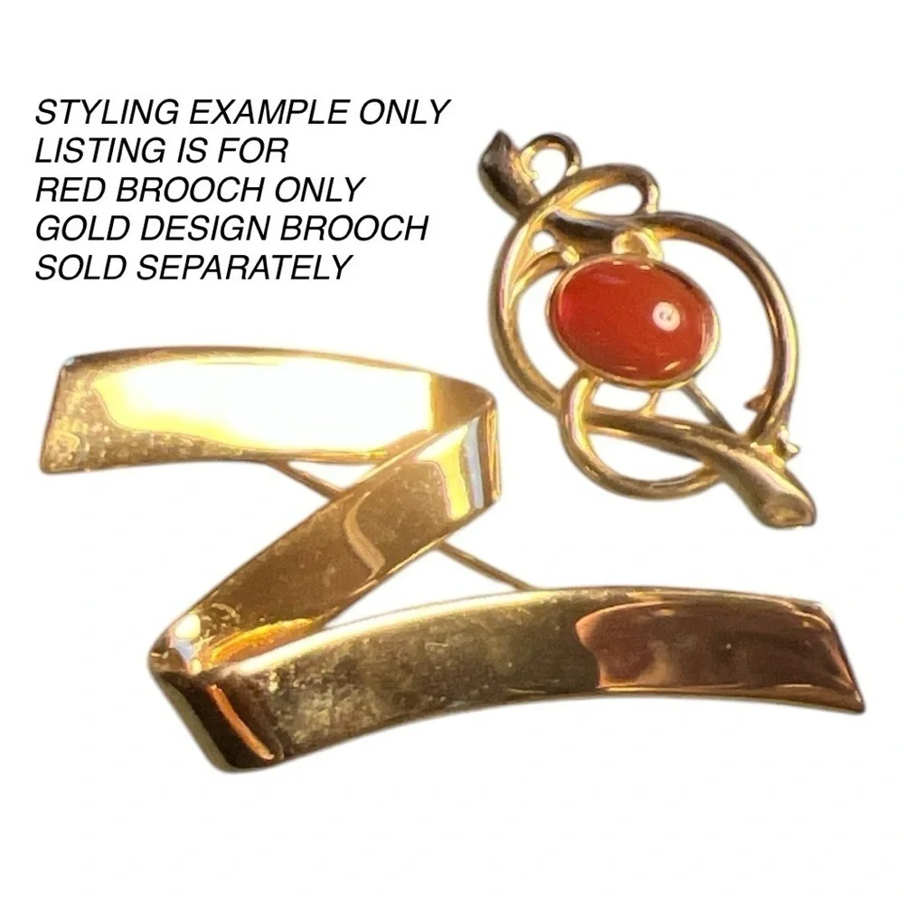 Vintage Statement Gold Brooch Broach Pin Red Stone and Classic Trending Design